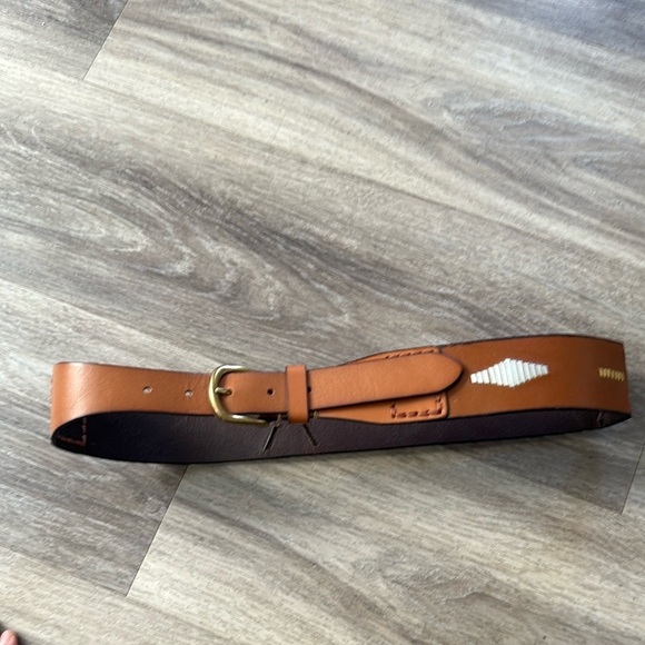 Curium Leather Premium Tan Leather Belt with Embroidered Western Design 37.5”